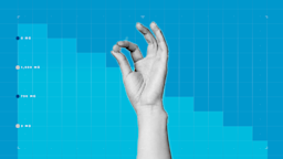 Blue background with graph paper texture and representational step graph. In the center is a black-and-white cutout of a hand holding a round pill.
GoodRx Health