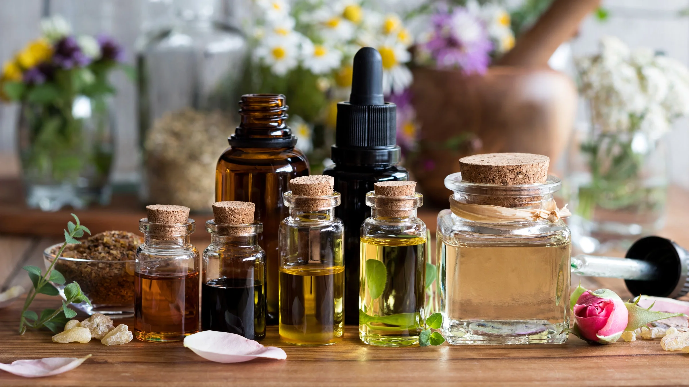 An assortment of essential oils.