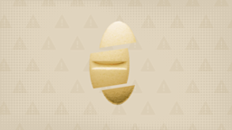In the center of a cream-colored background with a texture and warning sign pattern, is an oblong cream-colored pill sliced into thirds. 
GoodRx Health
