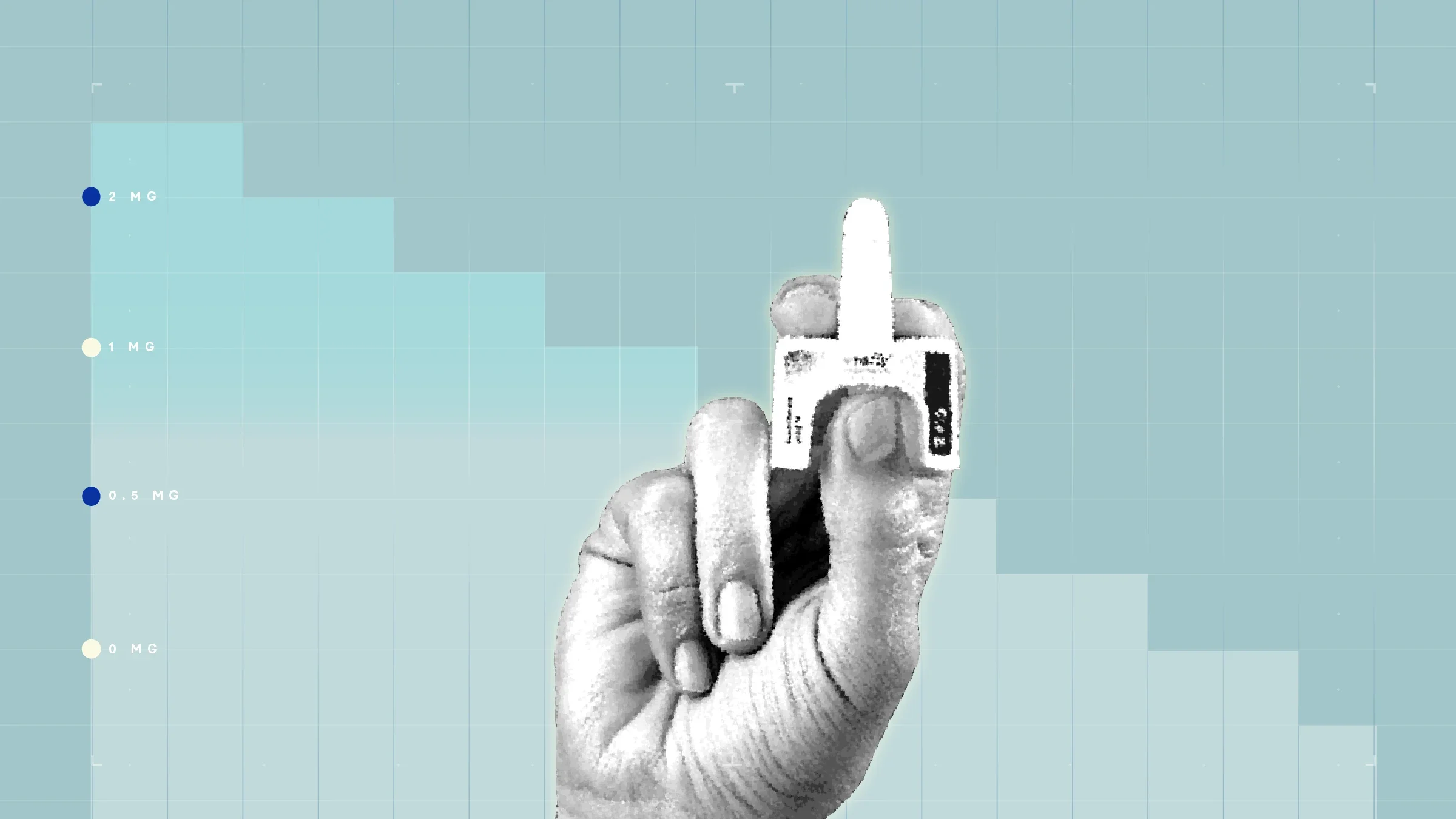 Light teal background with graph paper texture and representational step graph. In the center is 
GoodRx Health, product photo courtesy of ARS Pharma