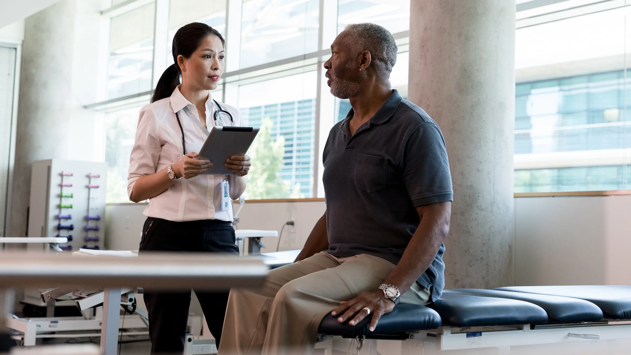 Older man at medical appointment.