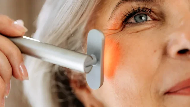 rosacea: closeup red light therapy wand 2239707738