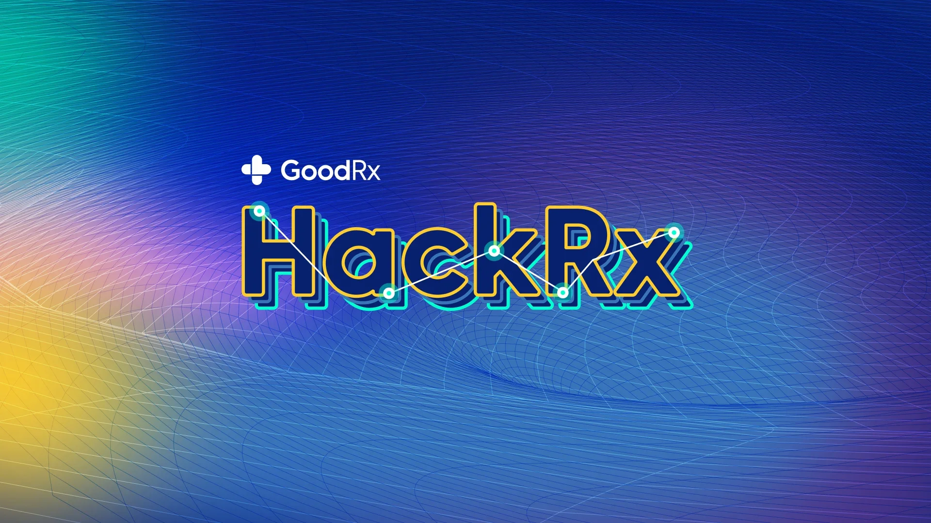 Custom graphic reading "GoodRx: HackRx" with a futuristic data look and colorful gradient background.
GoodRx