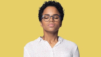 neurological: woman studio shot deep breath in-1227633108