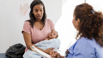beyfortus: mother brings newborn son to medical appointment 1480040621
