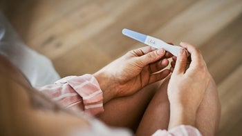 cropped shot woman holding pregnancy test in hand 1016585828