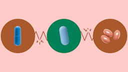 A graphic representing Descovy interactions includes images of various pills highlighted by circles. 
GoodRx Health