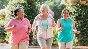 Health: Heart health: senior woman on a run together-1264588411