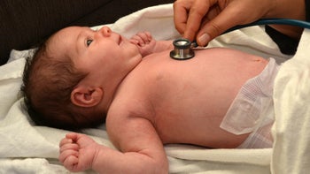 Children’s-Health: closeup baby doctor using stethoscope-626692056