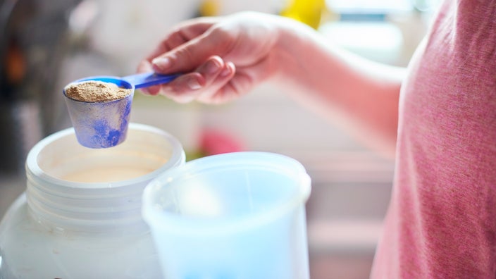Close-up of protein powder scoop