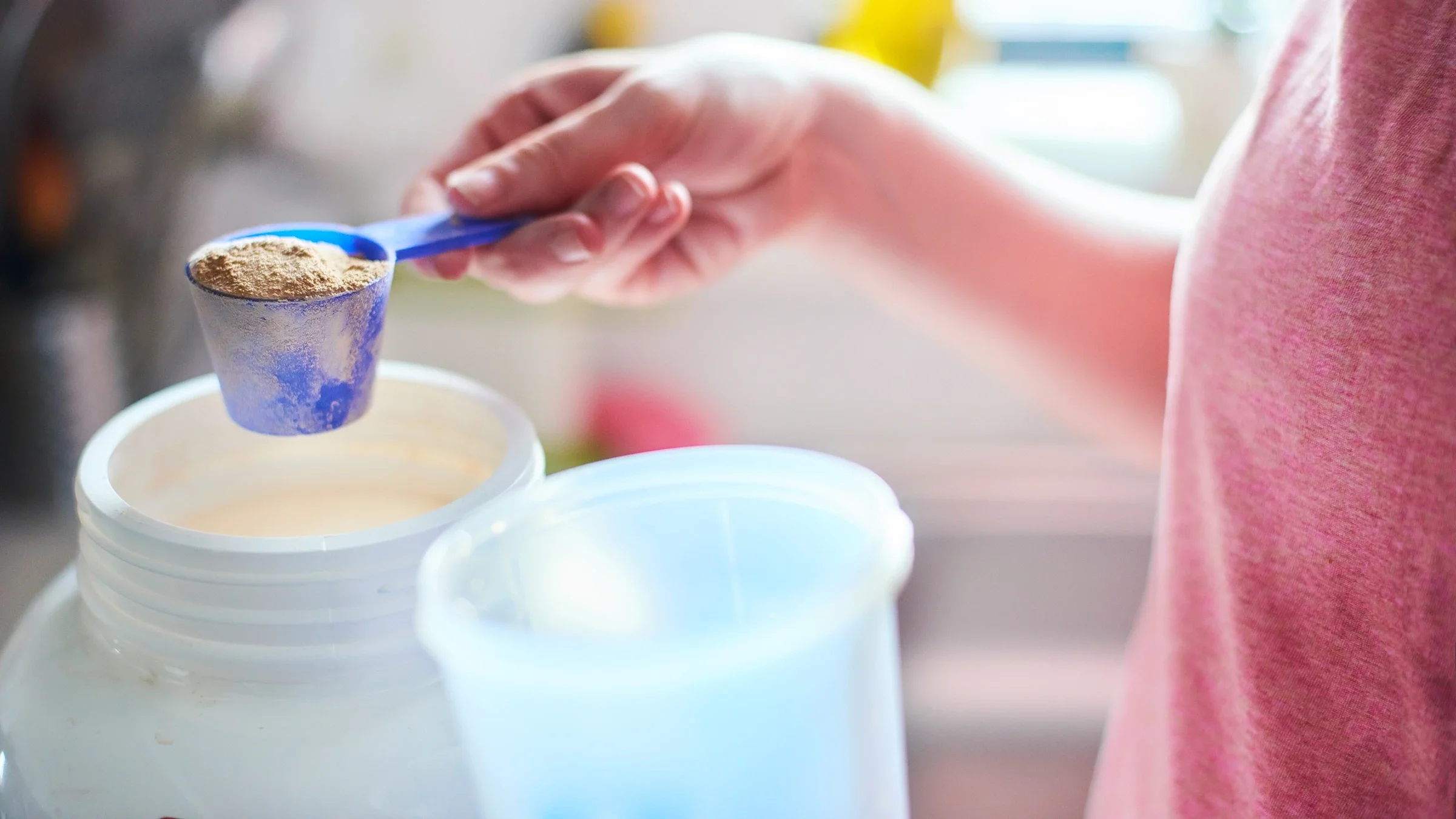 Close-up of protein powder scoop