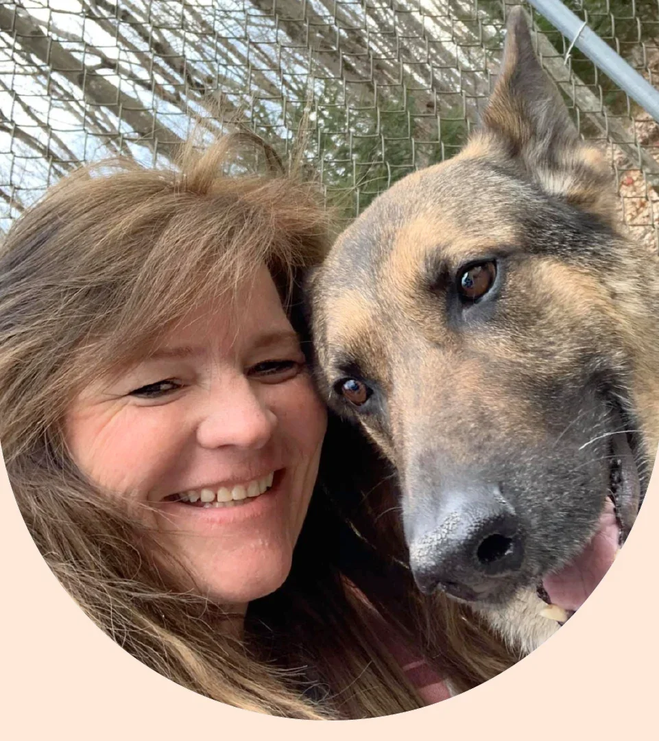 Racheal DeRosa is pictured with her German shepherd, Olivee.
