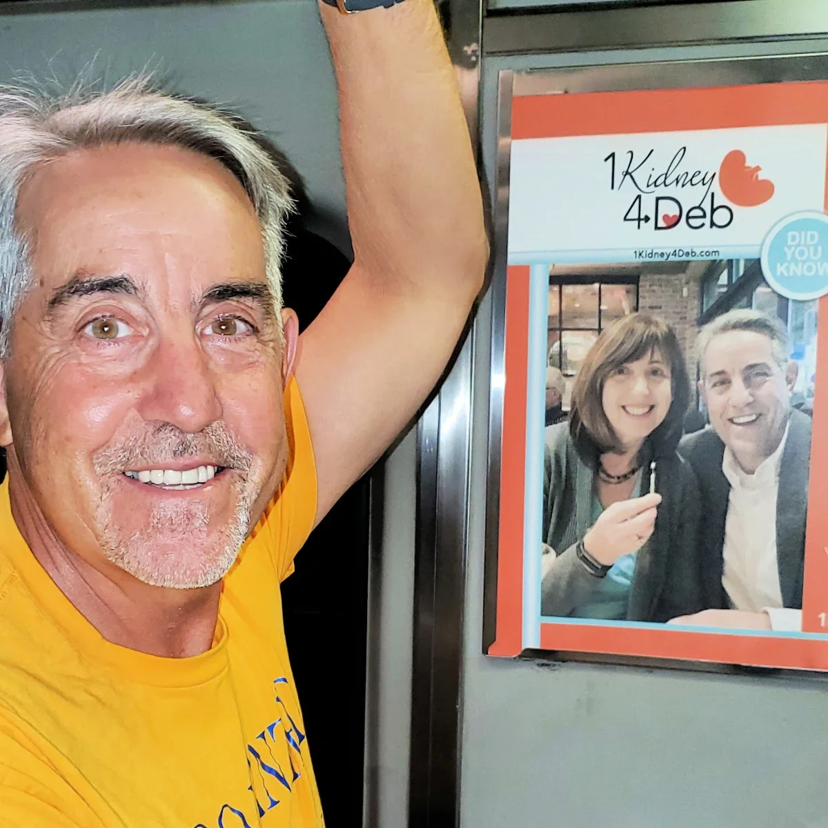 Paul Savuto is pictured riding the Massachusetts Bay Transportation Authority next to an ad seeking a kidney for his wife.