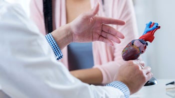 Diabetes: A1C: close up doctor with heart model 701228292