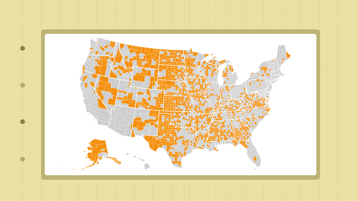 Map of U.S. counties with and without cardiologists