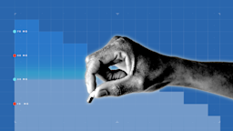 Blue background with graph paper texture and representational step graph. In the center is a black-and-white cutout of a hand holding a capsule pill in between its fingers. 
GoodRx Health