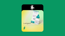 A graphic includes an image of Lumigan against a green and yellow background with a dollar sign below it.
GoodRx Health, Courtesy of AbbVie