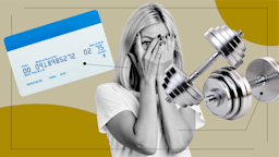 A custom graphic depicts how taking Humira feels with images of a woman covering her eyes, a health insurance card, and dumbbells.
GoodRx Health