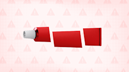 Light red background with halftone texture and warning sign pattern. In the center is a red medication tube cut into thirds.
GoodRx Health