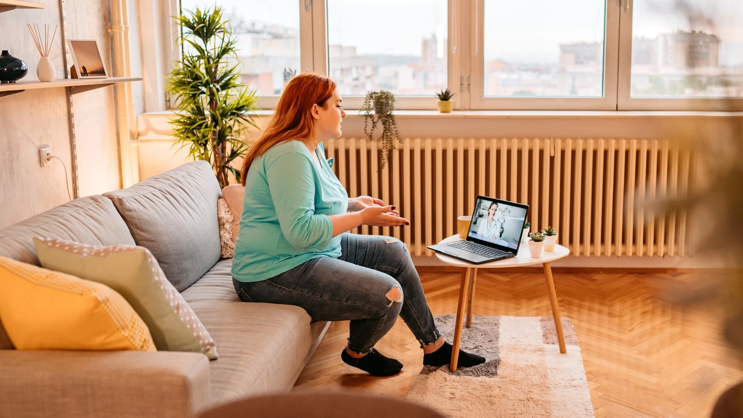 Plus-size patient in a telehealth appointment.