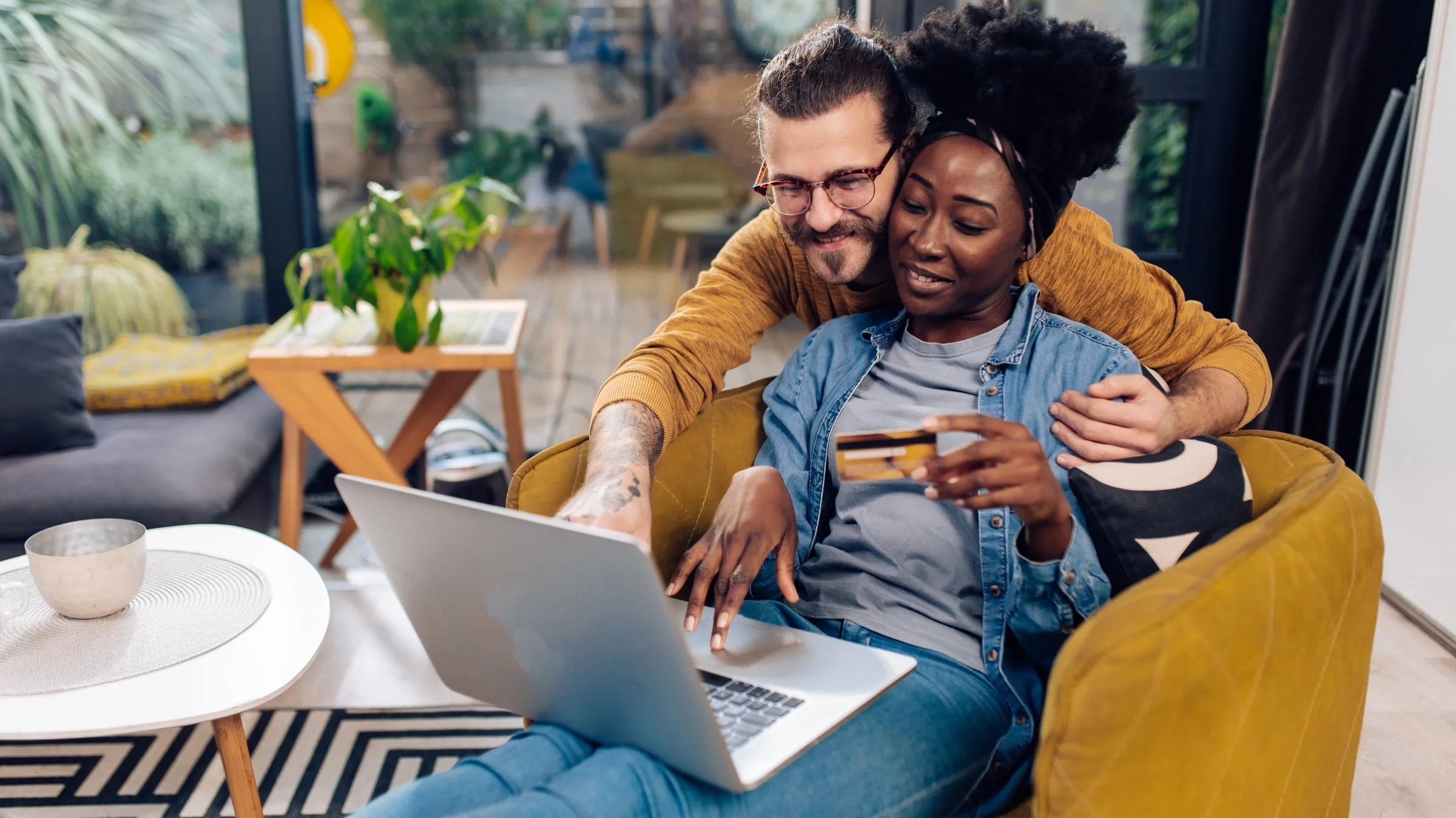 Couple making online purchase.