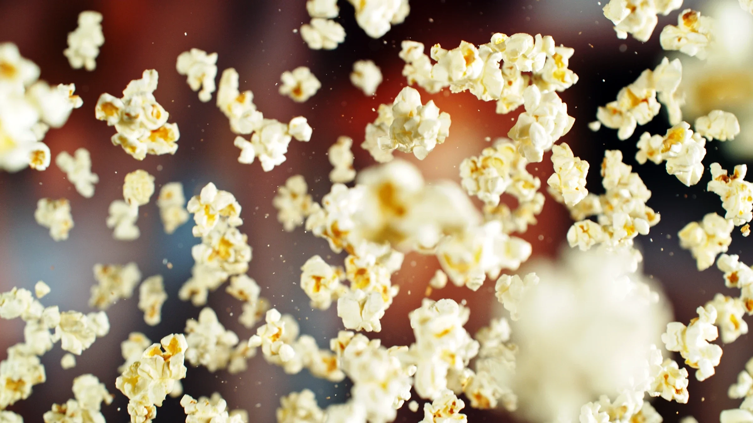 Popcorn floating in the air.