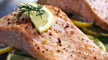 diet-nutrition: baked salmon with lemon slices 157505463