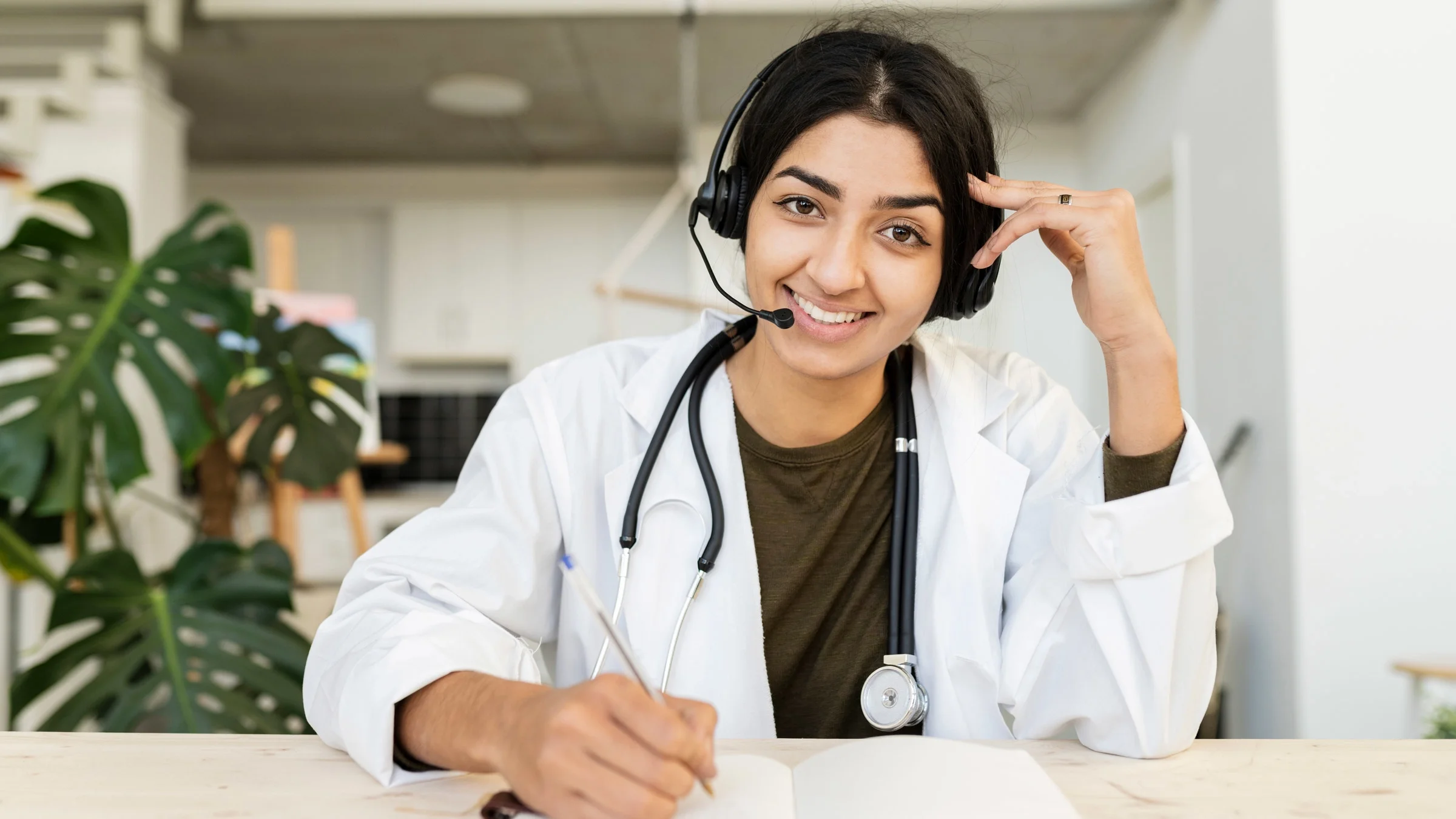 A doctor on a video call.