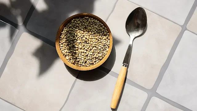diet-nutrition: hemp seed in a bowl with spoon 2221987769
