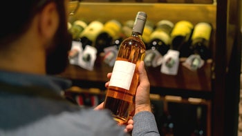 Alcohol: person looking at wine label 1192104556