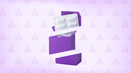 Light purple background with a halftone texture and warning sign pattern. In the middle, there is a purple box of packs of pills.
GoodRx Health
