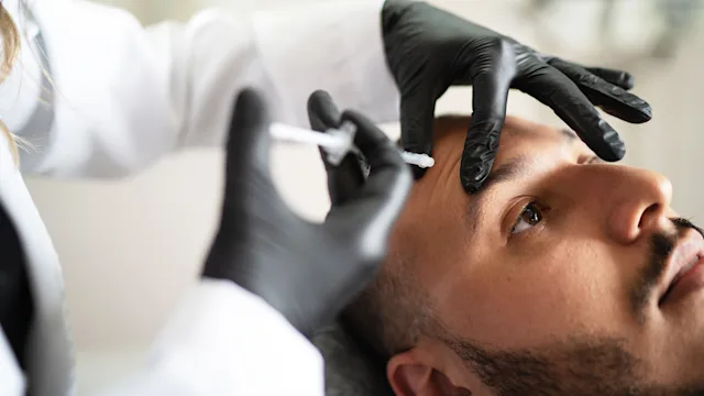 Facial wrinkles: man filler injection 1132333568