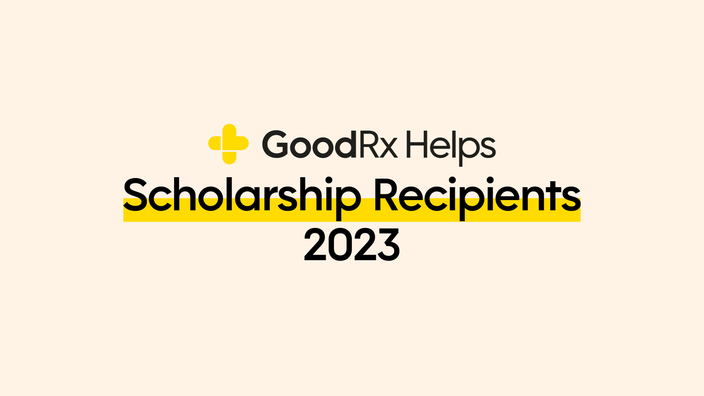Tan background with GoodRx Helps logo and text reading “Scholarships 2023.