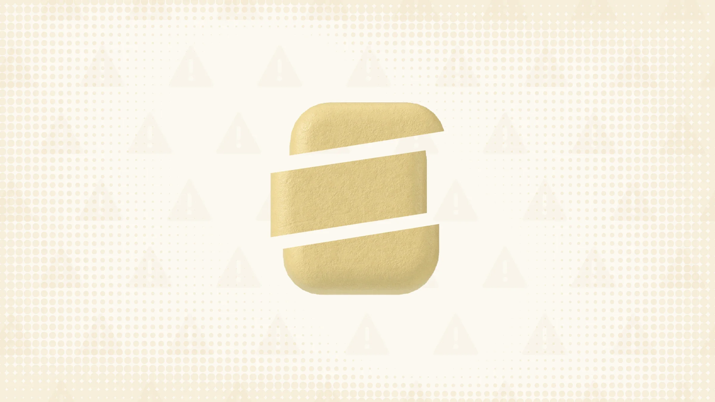 Light yellow background with texture and faint warning sign pattern. In the center is a creamy yellow colored square pill cut into thirds.
GoodRx Health

