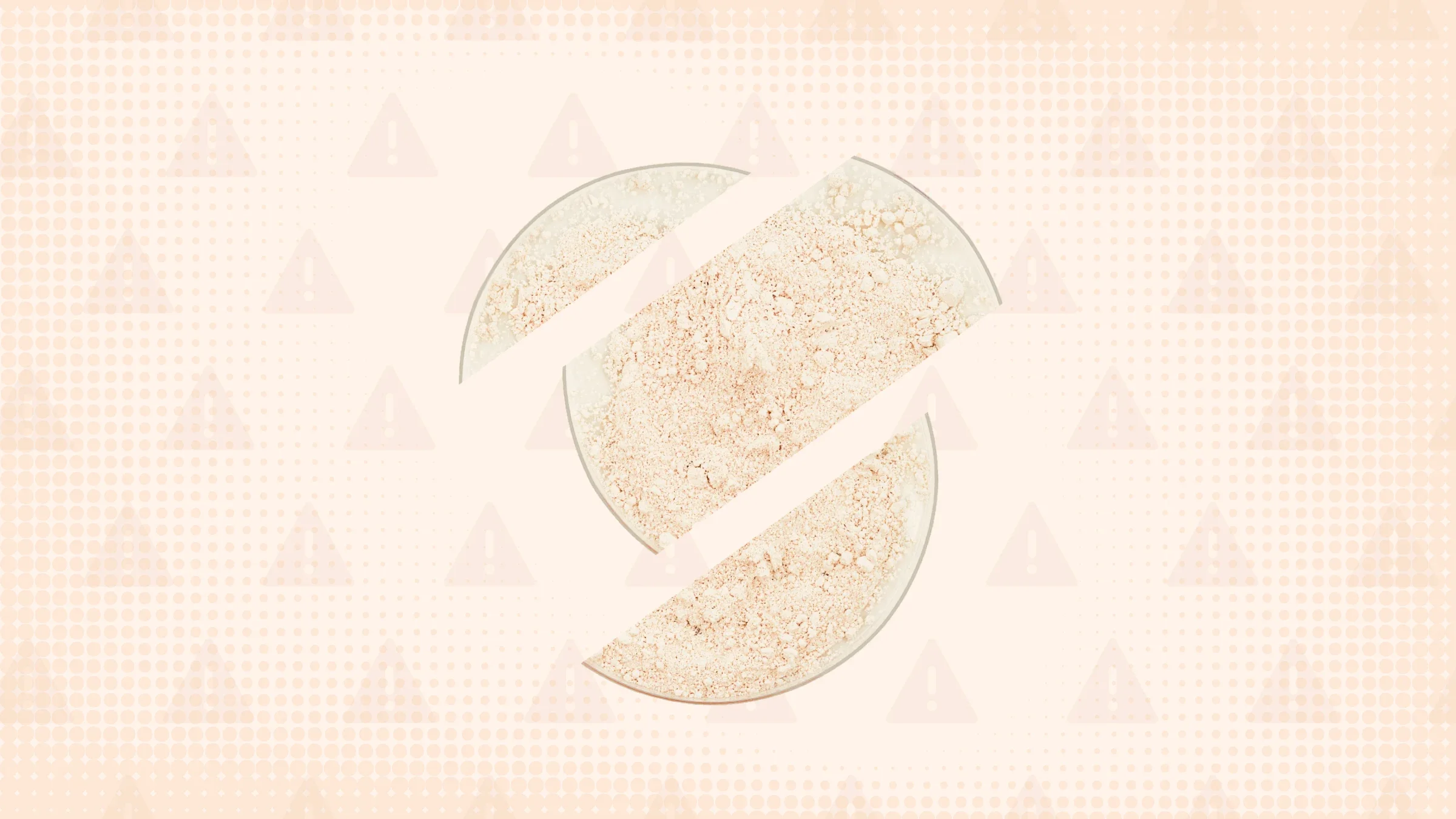 Light, peach-colored background with texture and warning sign pattern. In the center is a bowl of white powder cut into thirds. 
GoodRx Health
