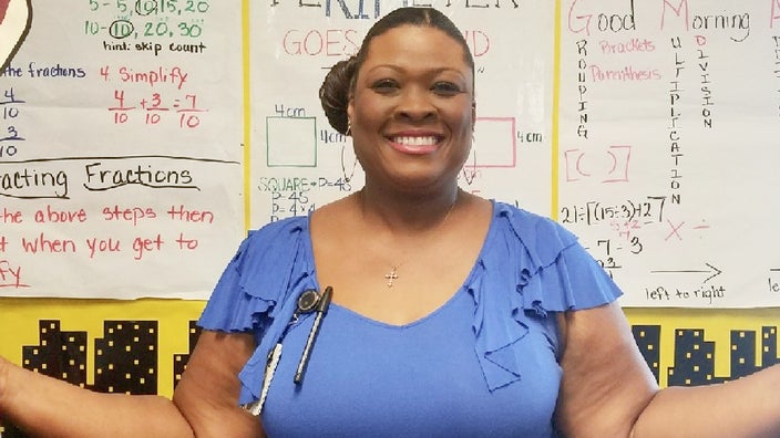 Tamara Robinson, a schoolteacher, is pictured in the classroom.