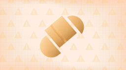 Light peach-colored background with texture and warning sign pattern. In the center is an oblong peach-colored pill cut into thirds. 
Credits: GoodRx Health
