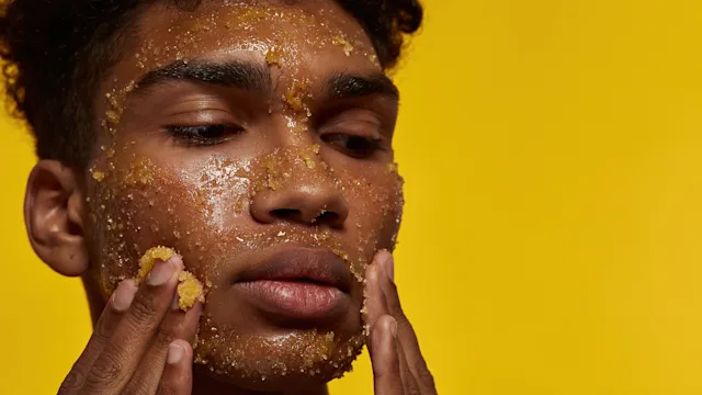 Dermatology: closeup face with honey scrub 1412165941