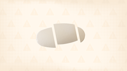 Light-cream-colored background with texture and warning sign pattern. In the center is an oval pill cut into thirds. 
GoodRx Health