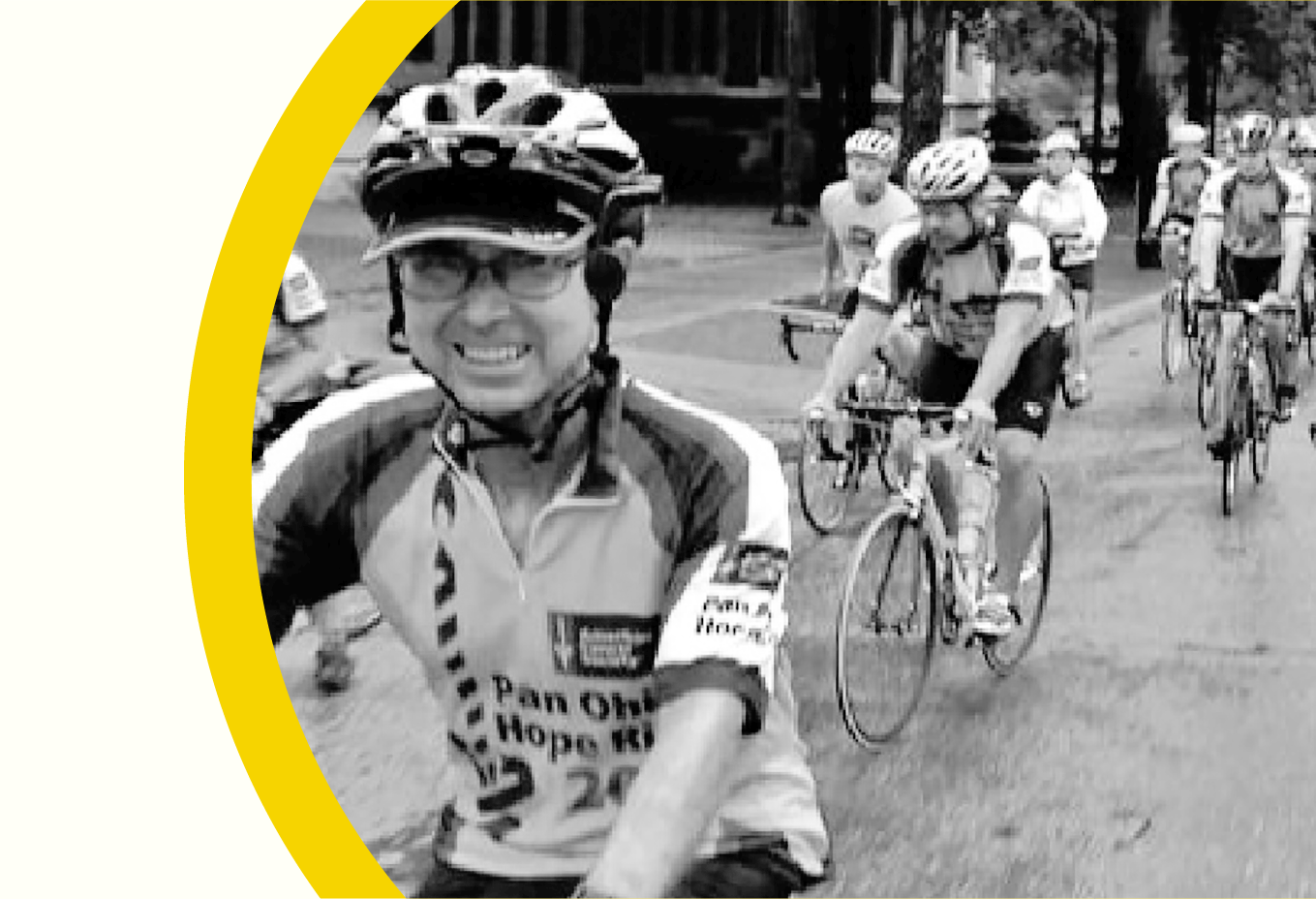 B&W pic of James "Jim" Bond on a charity bike ride.