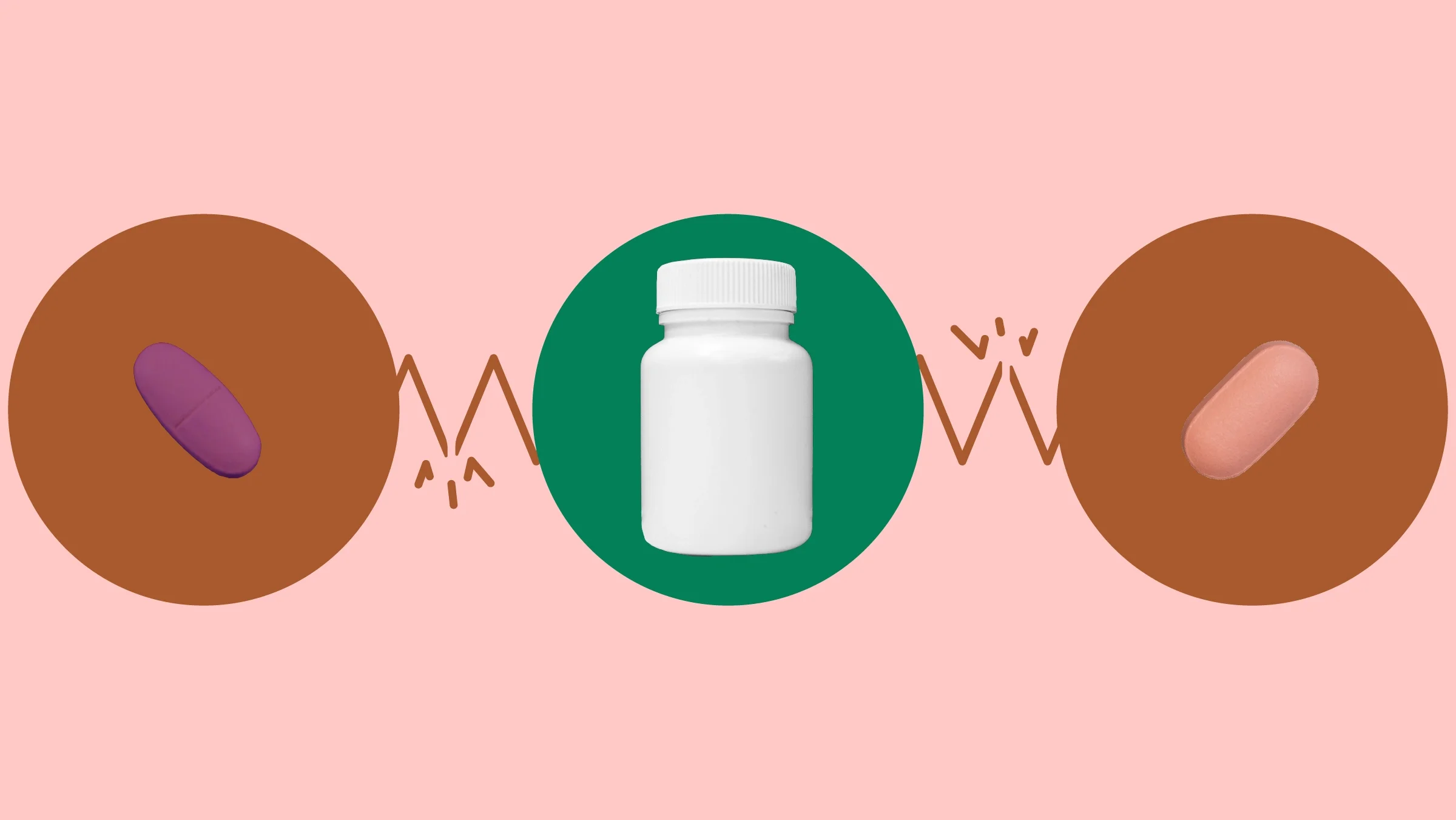 A graphic on gemfibrozil interactions shows two types of pills and a pill bottle highlighted by red and green circles.
