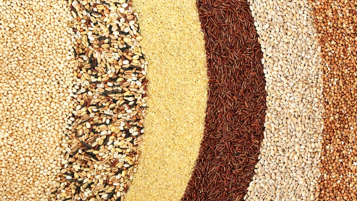 Different types of grains creating a radial patter from the left to right.