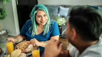 Diet Nutrition: couple eating breakfast at home 1414878596