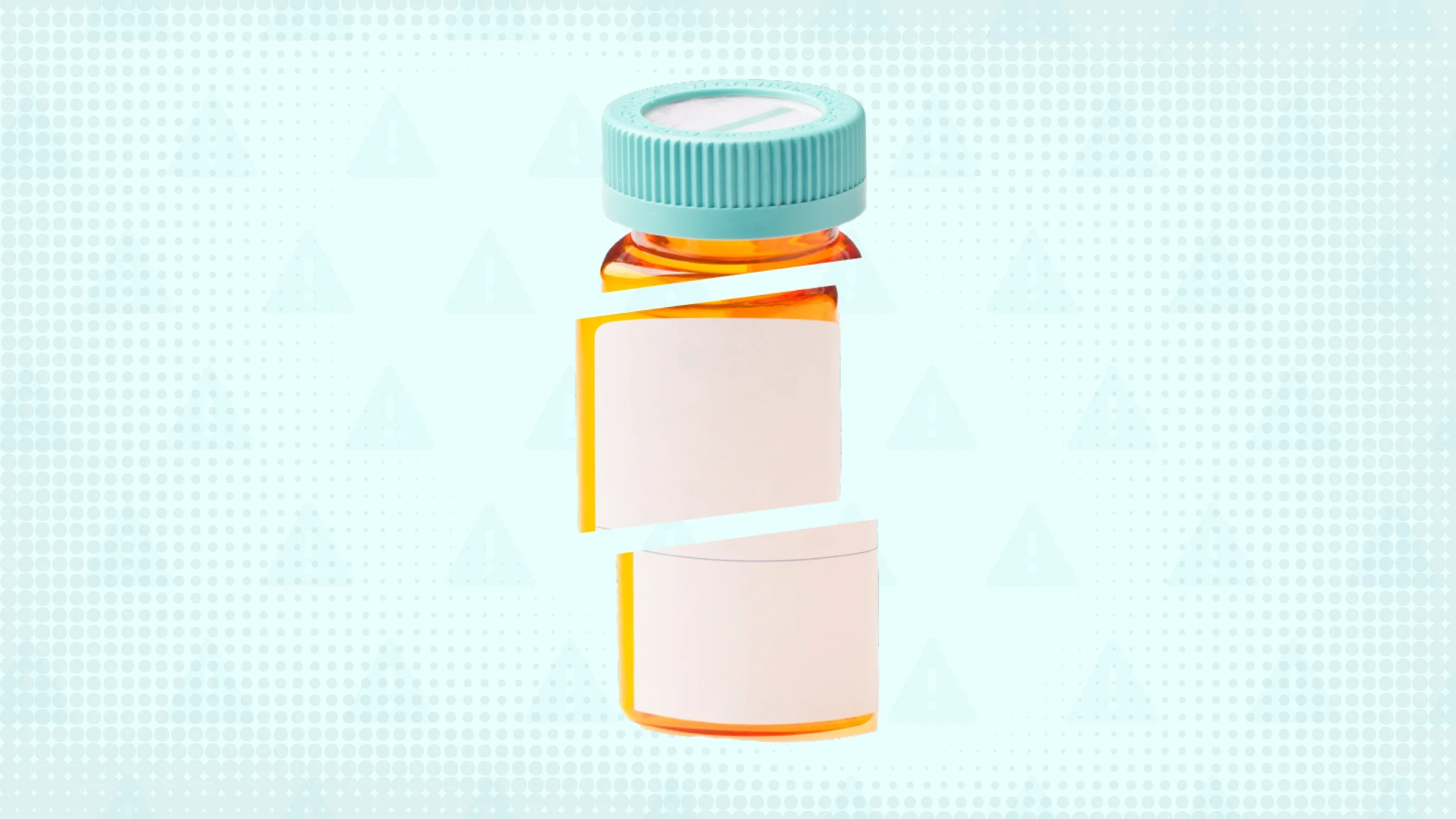 A photo of an orange prescription bottle is cut into thirds.