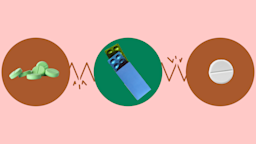 A graphic on varenicline interactions shows different kinds of medications highlighted by red and green circles.
GoodRx Health