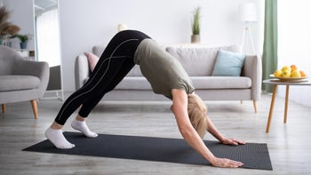 Health: Movement and exercise: woman downward dog 1312600456