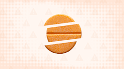 Light orange background with halftone texture and warning side pattern. In the center is a round orange pill cut into thirds.
GoodRx Health