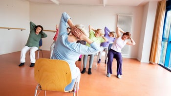 Movement exercise: senior women chair exercise 510590164
