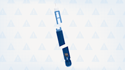 Light blue background with overlayed warning sign pattern in darker blue. In the center is a  blue insulin pen that is cut up into three sections.
GoodRx Health