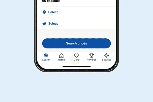 Image with mobile screenshot for step "Search and compare prescription prices"